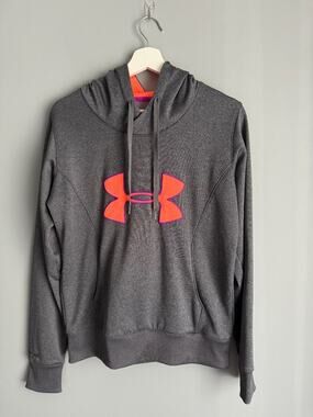 Under Armour Women's S Hoodie Grey Orange ColdGear Big Logo Semi Fitted Athletic